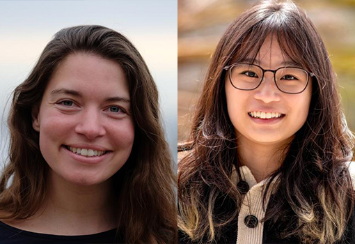 Head shots of associate professor of materials Angela Pitenis (left) and her PhD student Anthea Li