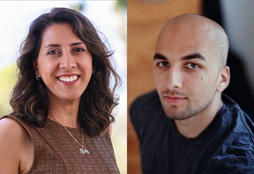 Head shots of Electrical and computer engineering associate professor Elaheh Ahmadi on left and her PhD student Navid Kafi