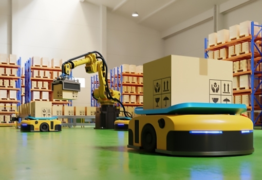 Robots at work in a warehouse