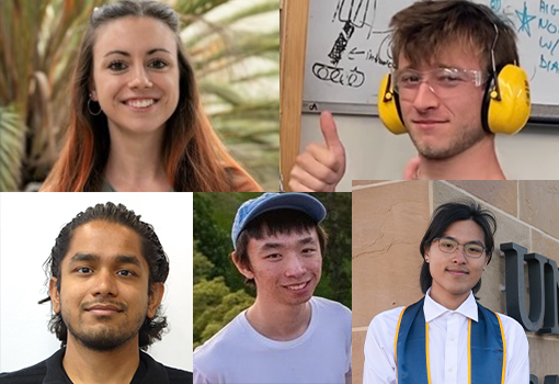 2024 Outstanding Teaching Assistants (clockwise from top left) Cassidy Tobin, Anders Seawright, Eric Hsieh, Junrui Liu, Kunjesh Agashiwala