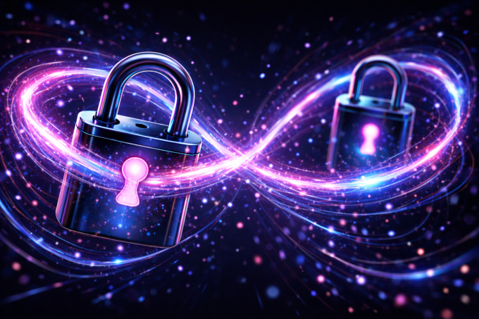 Illustration of two locks surrounded by a glowing infinity sign.