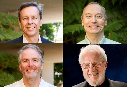 Image of highly cited researchers list for 2018, Guillermo Bazan, Chris Van de Walle, Alan Heeger, and Craig Hawker