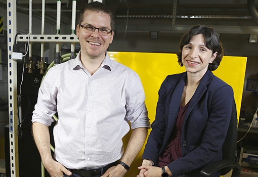UCSB assistant professors (from left) Alban Sauret and Emilie Dressaire